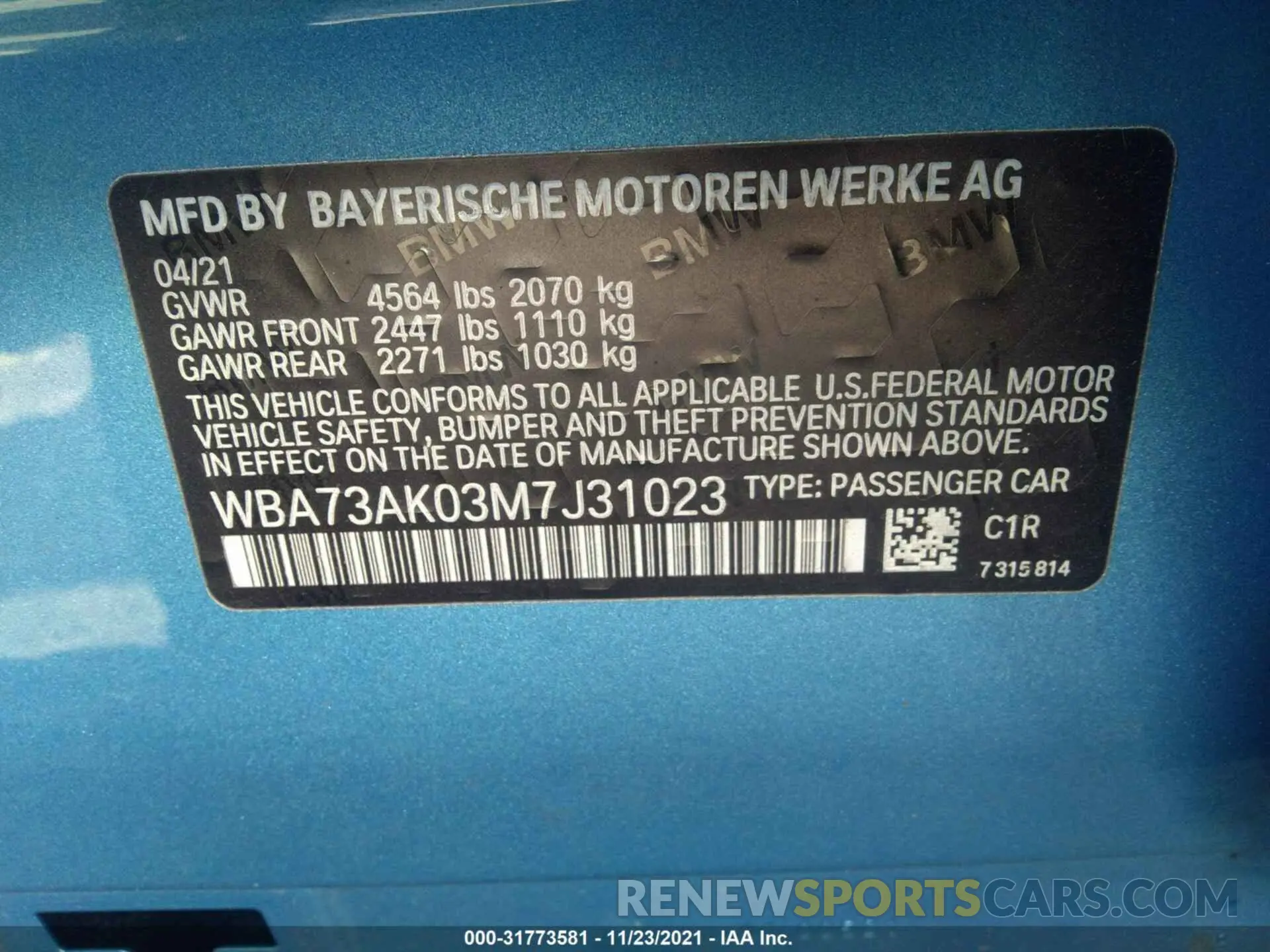 9 Photograph of a damaged car WBA73AK03M7J31023 BMW 2 SERIES 2021