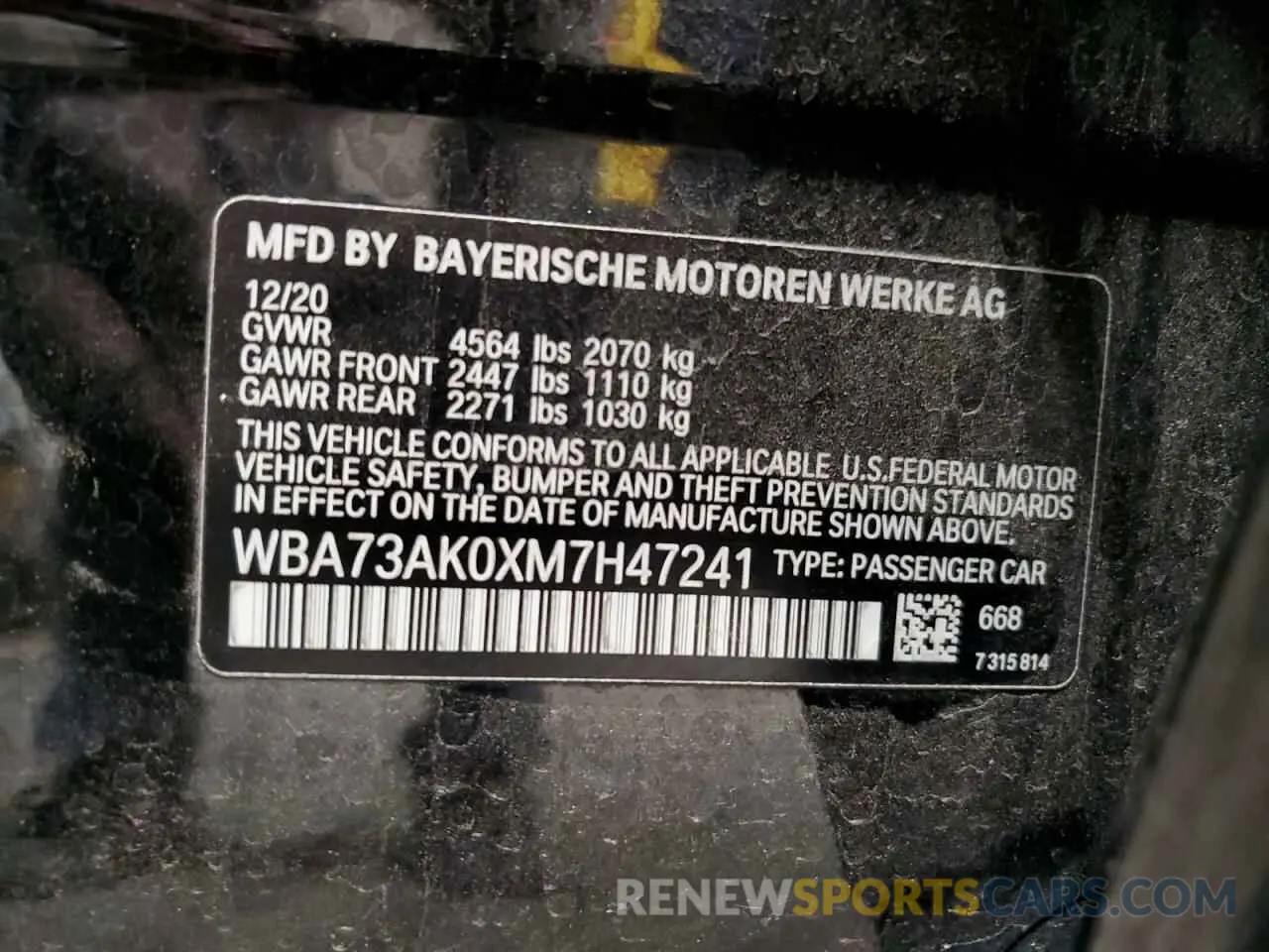 12 Фотография поврежденного автомобиля WBA73AK0XM7H47241 BMW 2 SERIES 2021