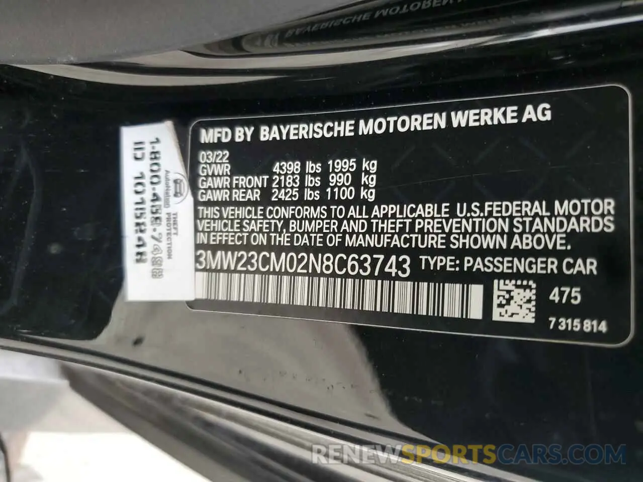 12 Фотография поврежденного автомобиля 3MW23CM02N8C63743 BMW 2 SERIES 2022