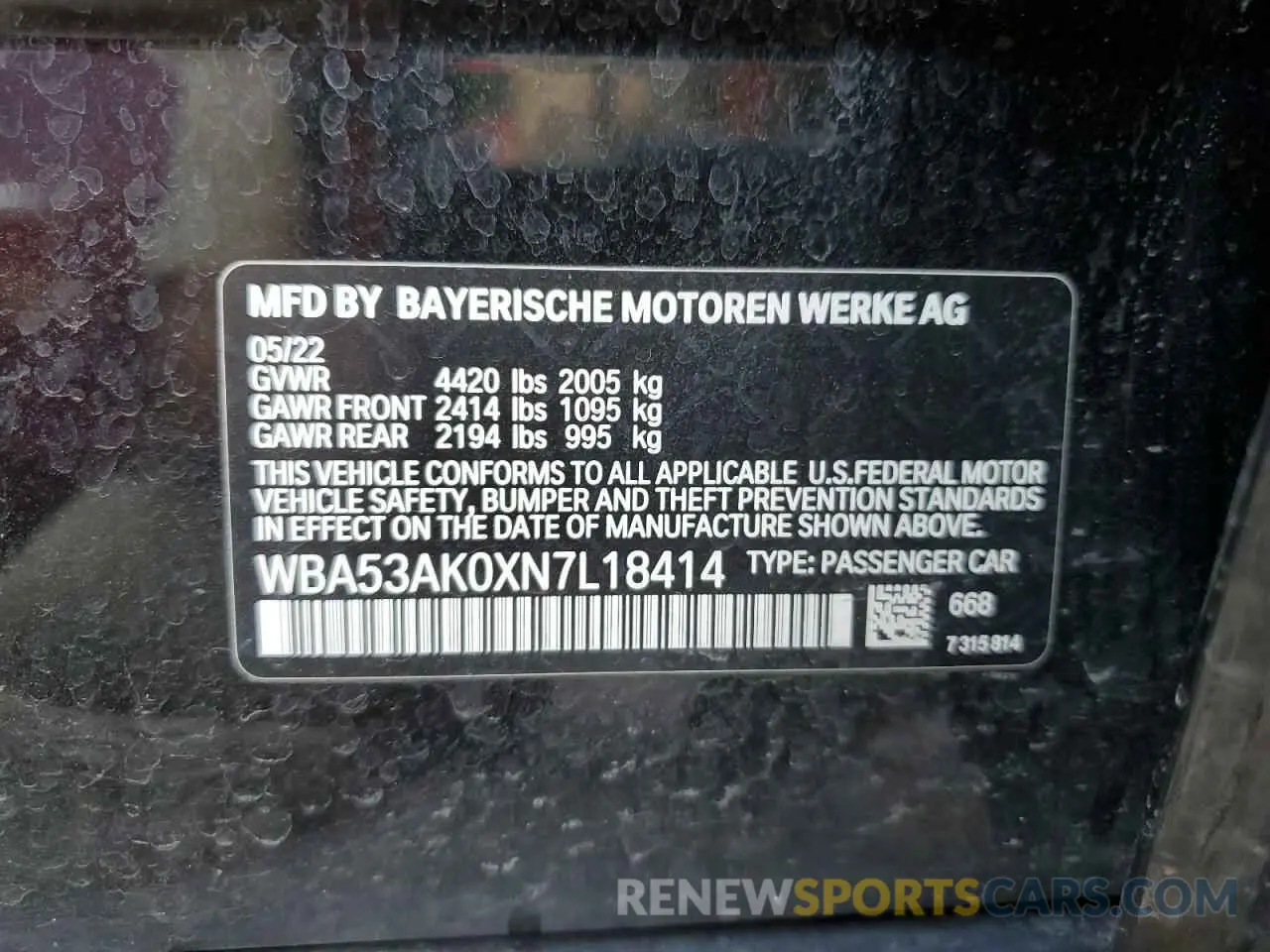 13 Photograph of a damaged car WBA53AK0XN7L18414 BMW 2 SERIES 2022