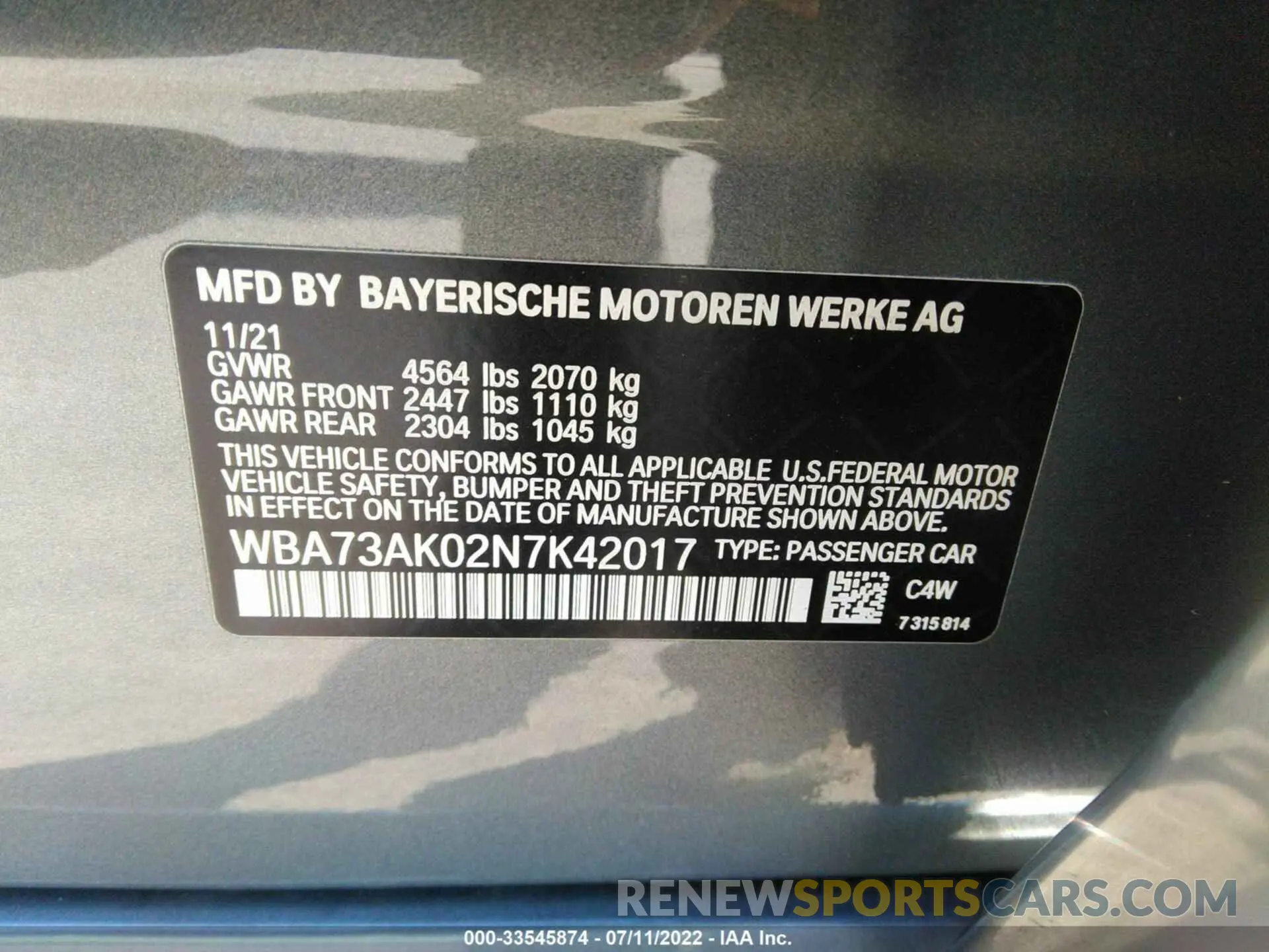 9 Фотография поврежденного автомобиля WBA73AK02N7K42017 BMW 2 SERIES 2022