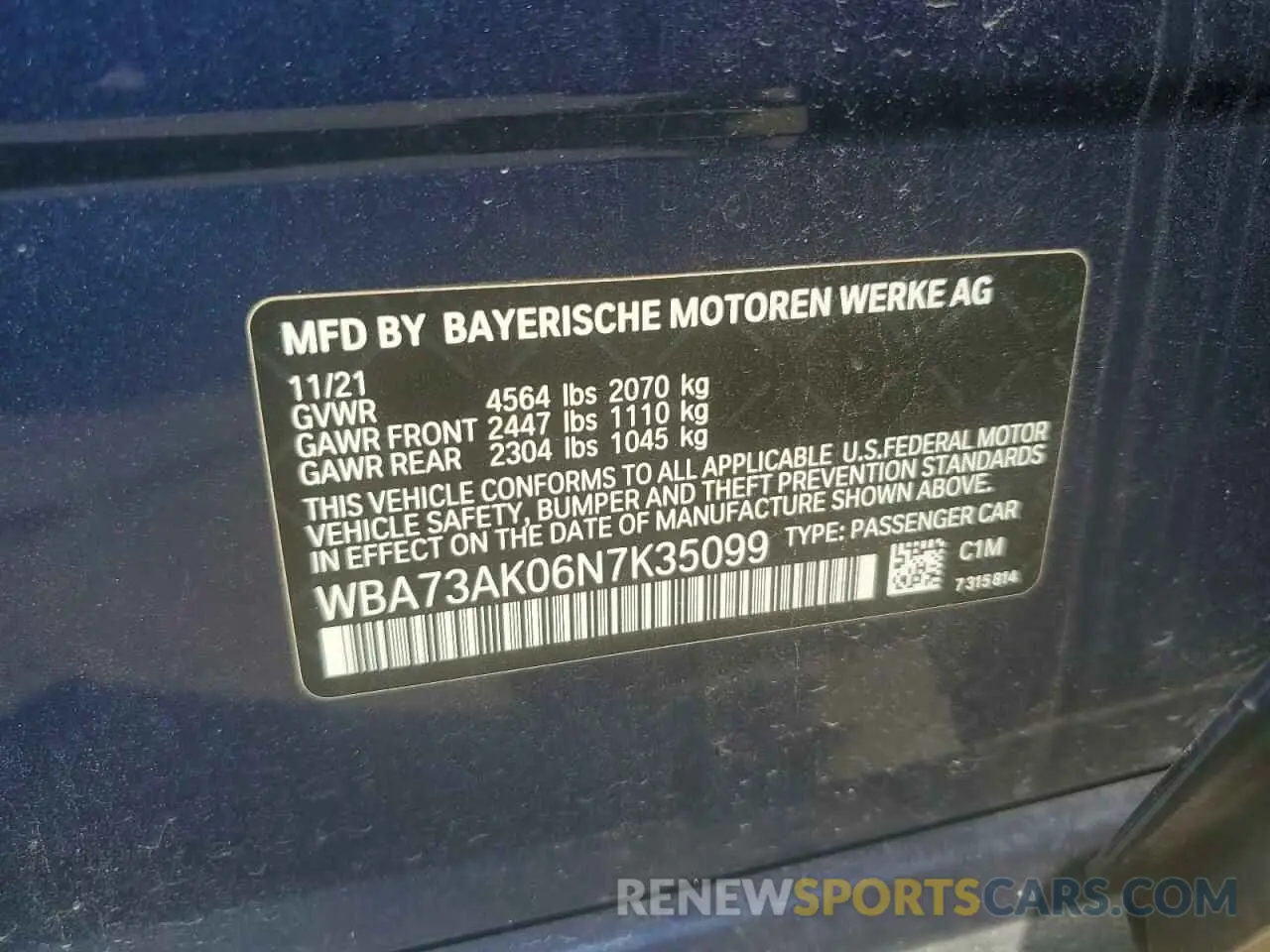 12 Photograph of a damaged car WBA73AK06N7K35099 BMW 2 SERIES 2022