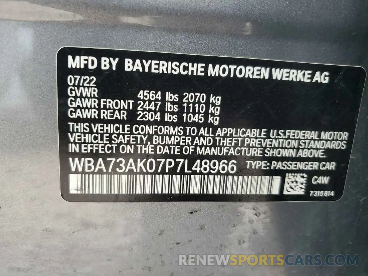14 Photograph of a damaged car WBA73AK07P7L48966 BMW 2 SERIES 2023