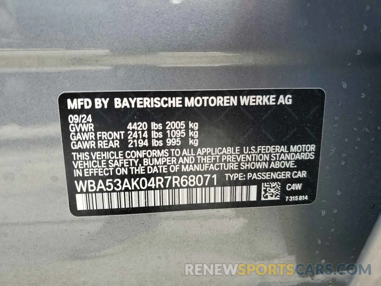 12 Photograph of a damaged car WBA53AK04R7R68071 BMW 2 SERIES 2024