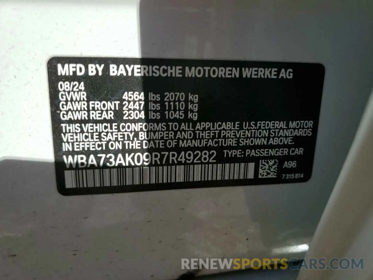 12 Photograph of a damaged car WBA73AK09R7R49282 BMW 2 SERIES 2024