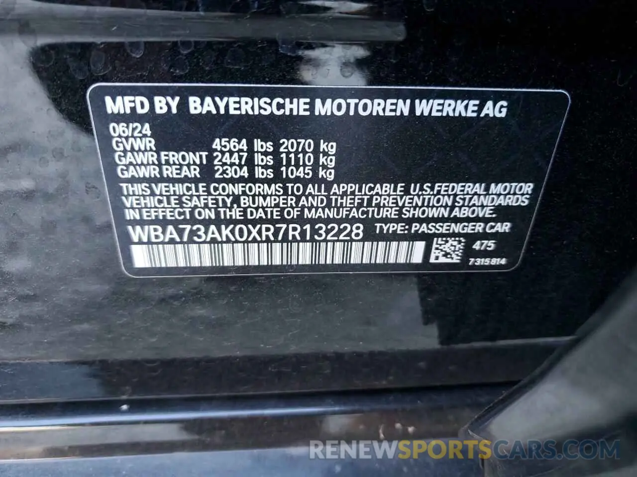 13 Photograph of a damaged car WBA73AK0XR7R13228 BMW 2 SERIES 2024