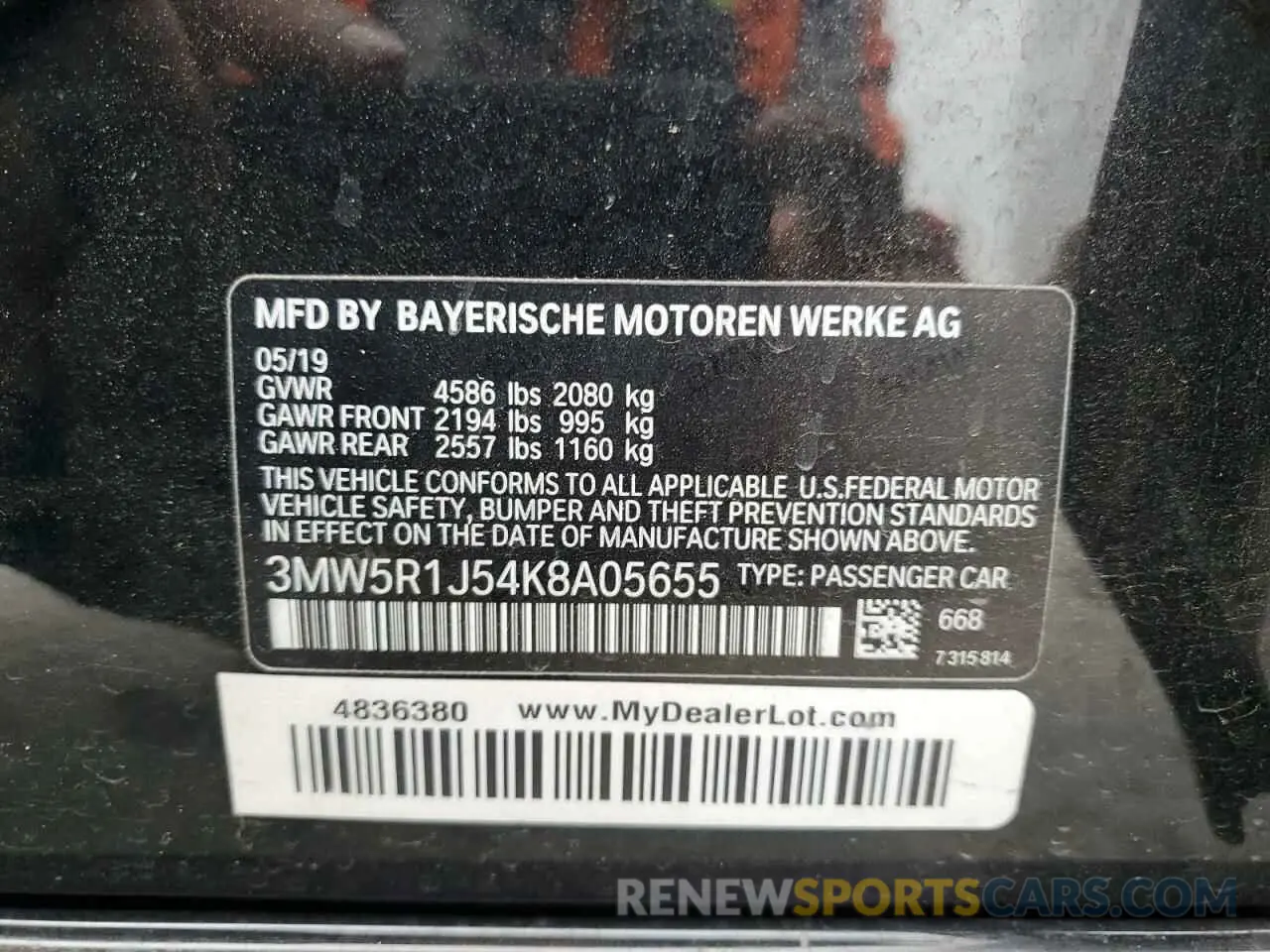 12 Photograph of a damaged car 3MW5R1J54K8A05655 BMW 3 SERIES 2019