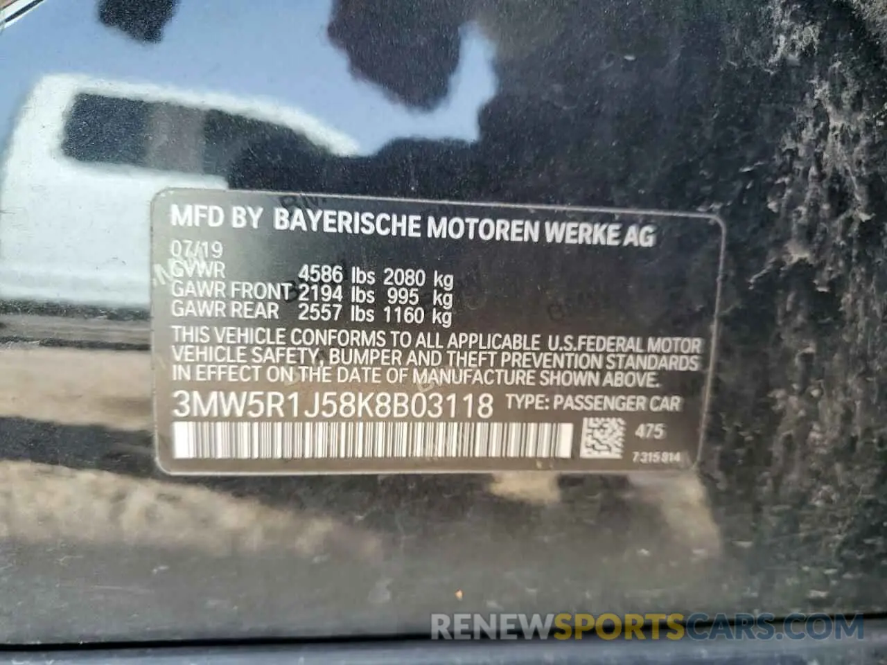 12 Photograph of a damaged car 3MW5R1J58K8B03118 BMW 3 SERIES 2019