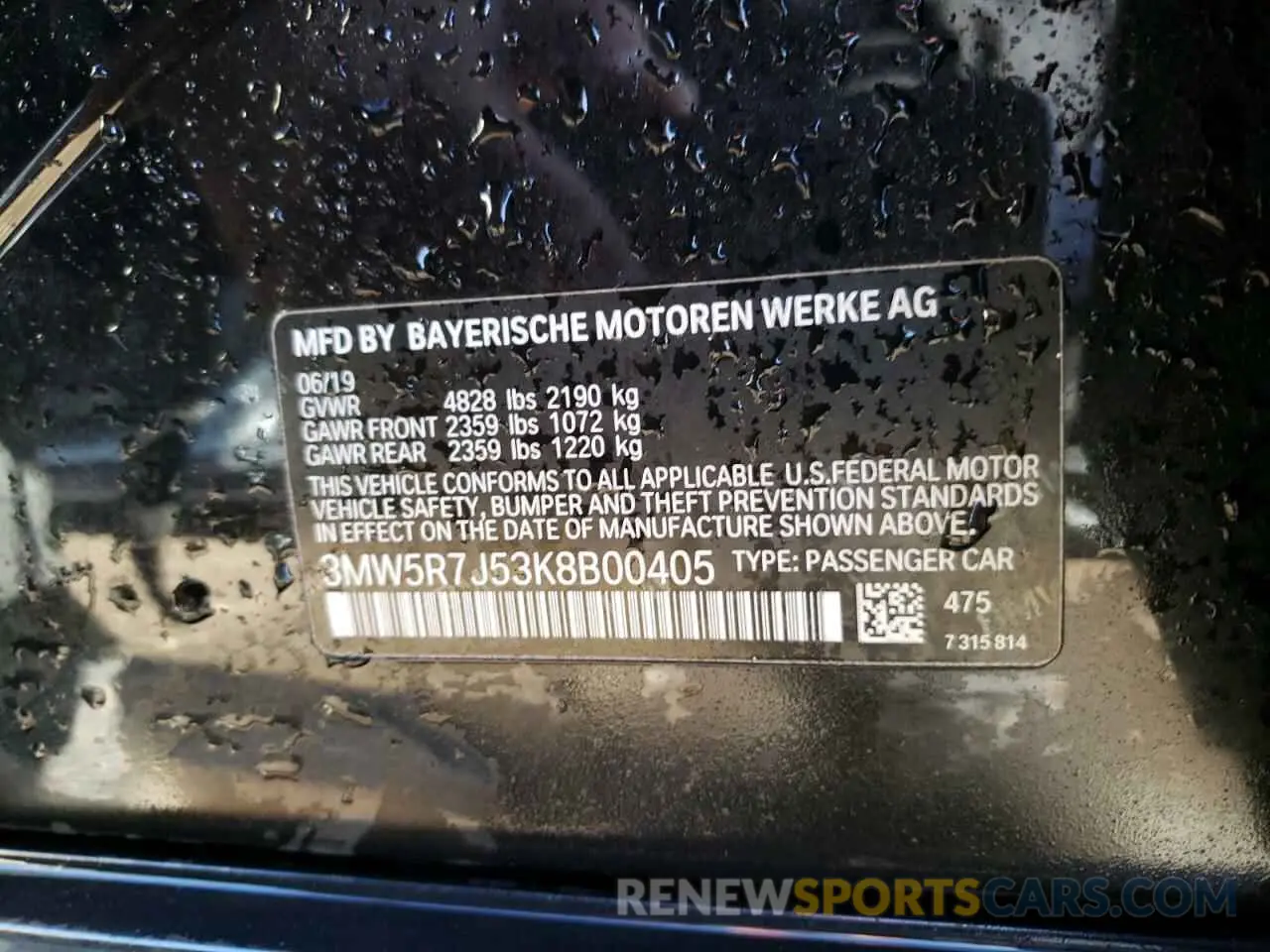 10 Photograph of a damaged car 3MW5R7J53K8B00405 BMW 3 SERIES 2019