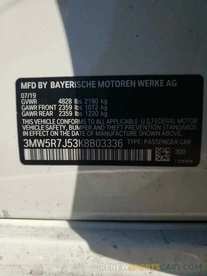 12 Photograph of a damaged car 3MW5R7J53K8B03336 BMW 3 SERIES 2019