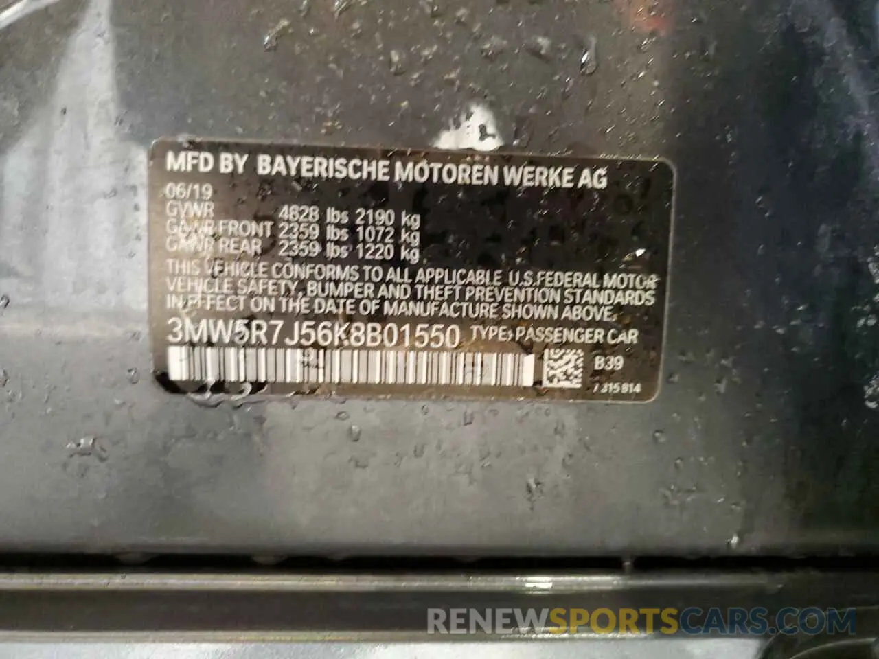 12 Фотография поврежденного автомобиля 3MW5R7J56K8B01550 BMW 3 SERIES 2019
