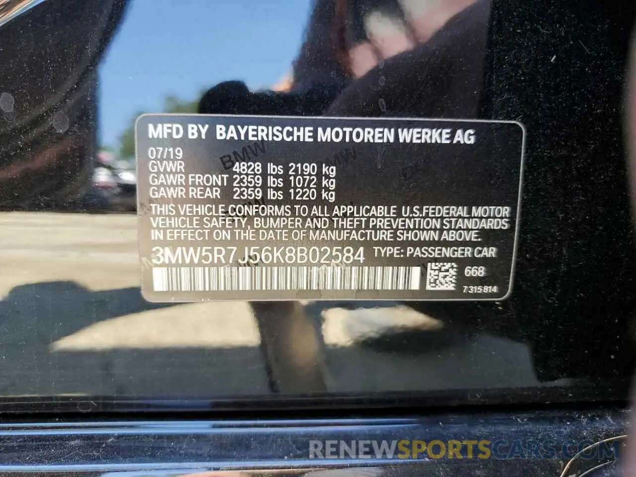 10 Фотография поврежденного автомобиля 3MW5R7J56K8B02584 BMW 3 SERIES 2019