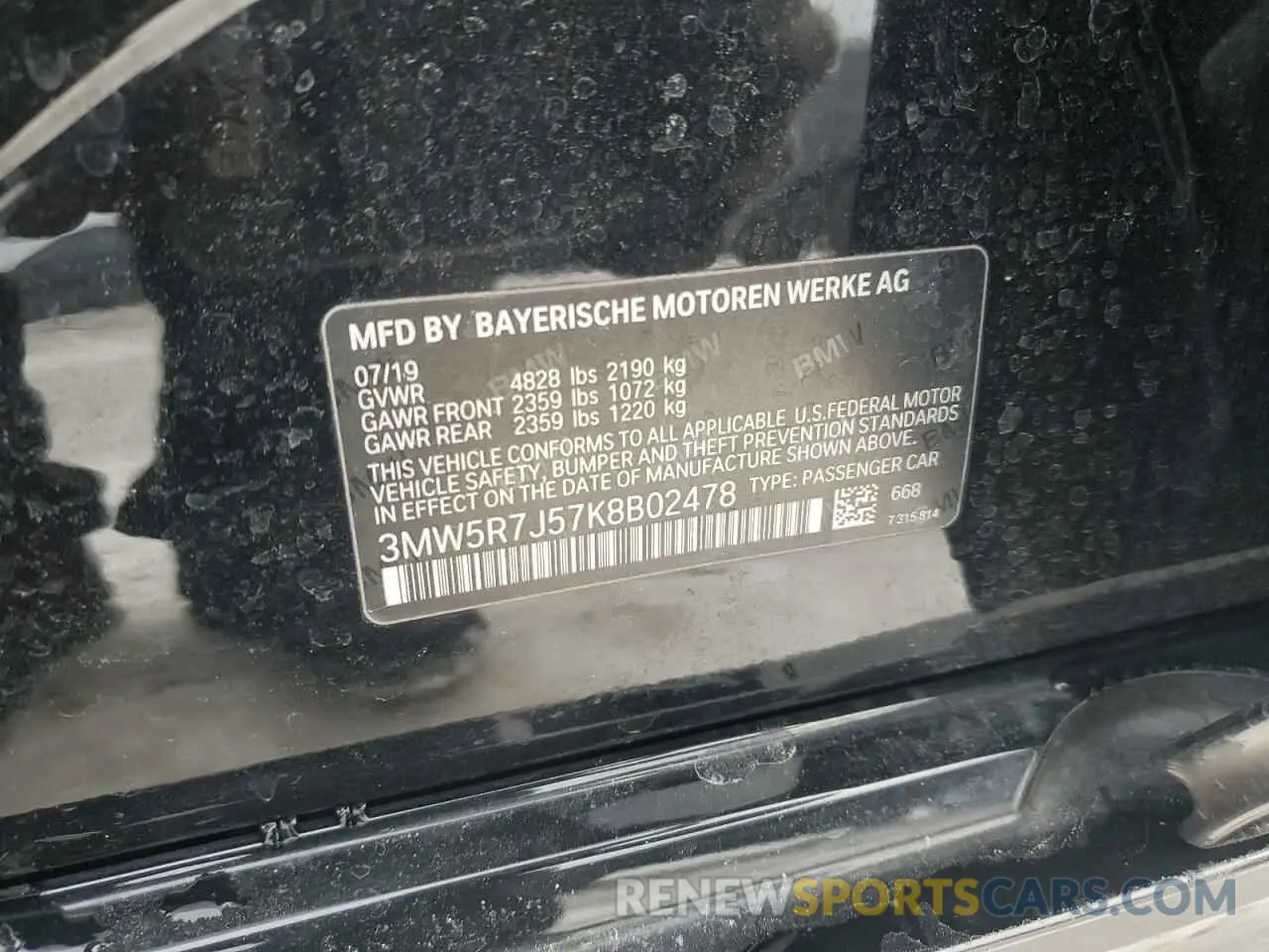 12 Photograph of a damaged car 3MW5R7J57K8B02478 BMW 3 SERIES 2019