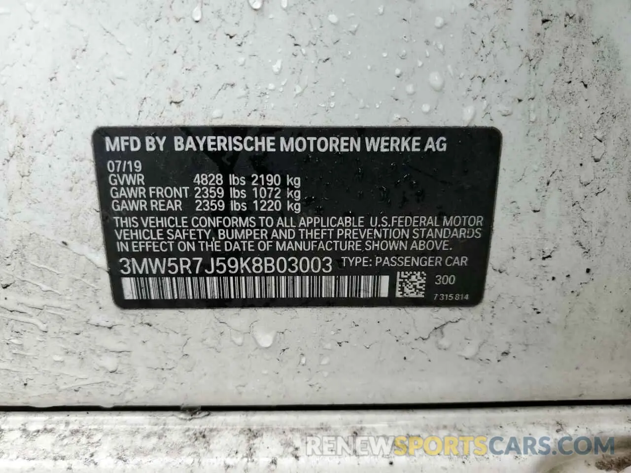 12 Photograph of a damaged car 3MW5R7J59K8B03003 BMW 3 SERIES 2019