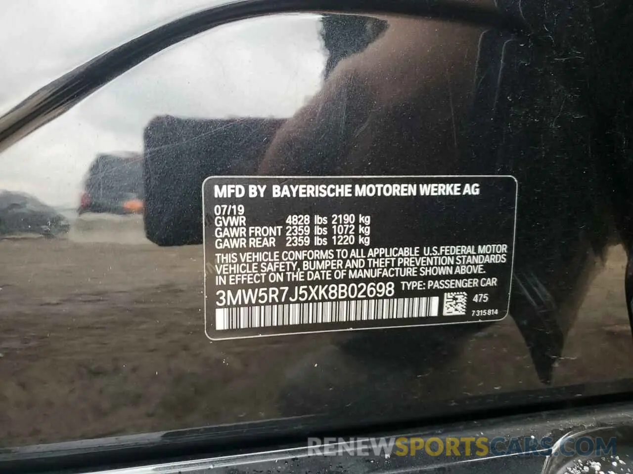 12 Фотография поврежденного автомобиля 3MW5R7J5XK8B02698 BMW 3 SERIES 2019