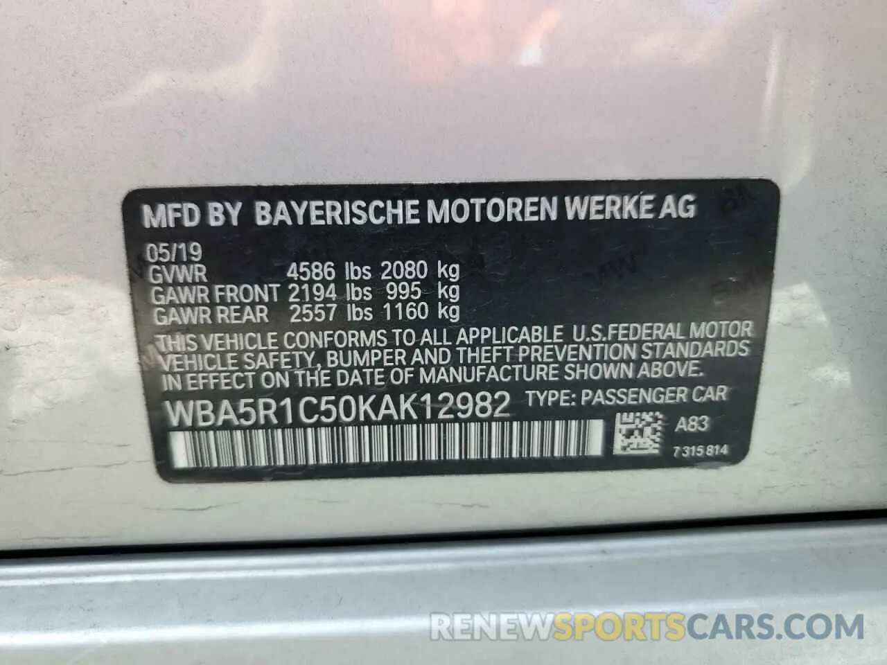 12 Photograph of a damaged car WBA5R1C50KAK12982 BMW 3 SERIES 2019