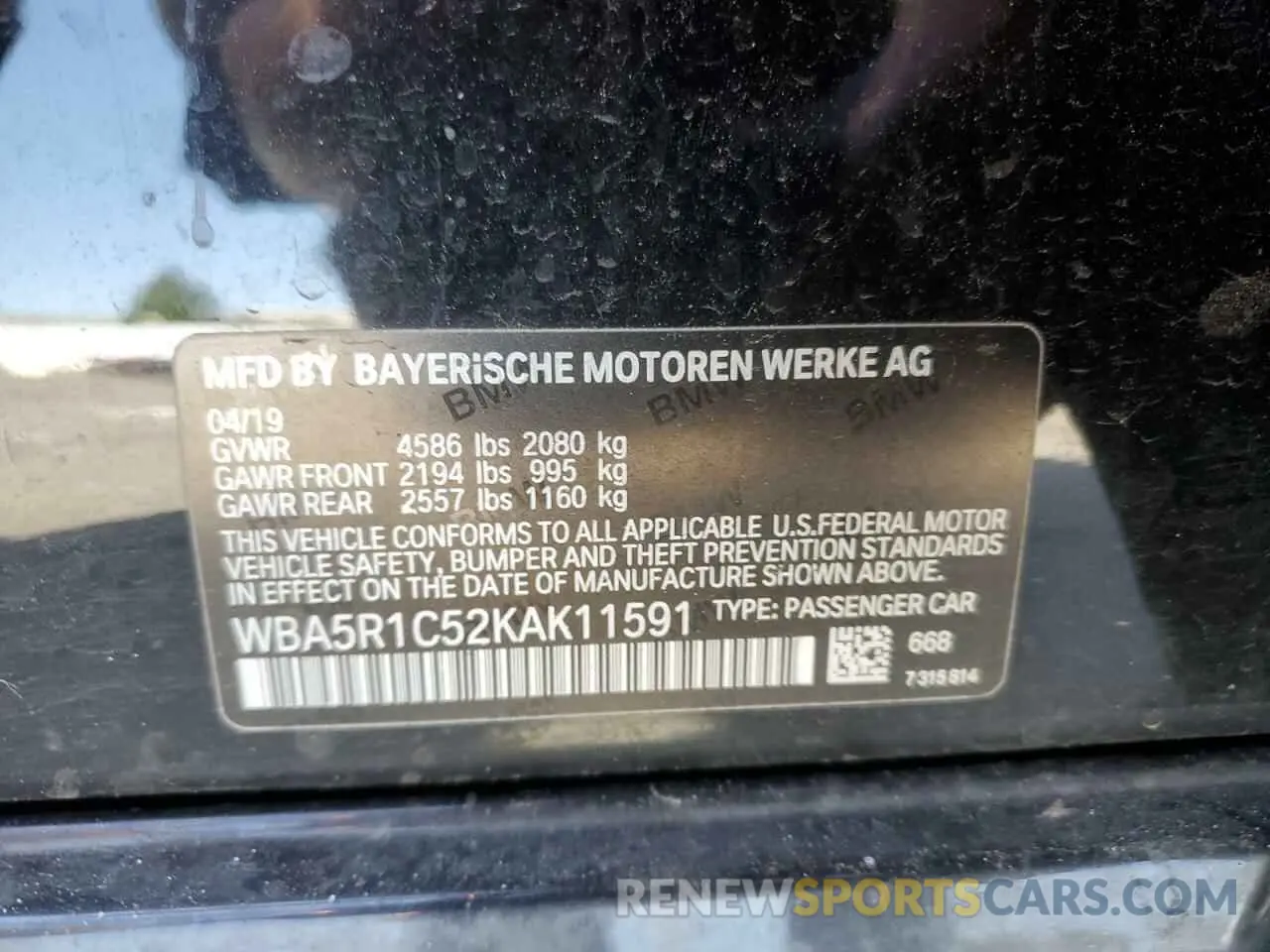 12 Фотография поврежденного автомобиля WBA5R1C52KAK11591 BMW 3 SERIES 2019