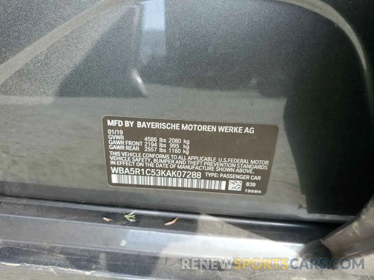 12 Photograph of a damaged car WBA5R1C53KAK07288 BMW 3 SERIES 2019