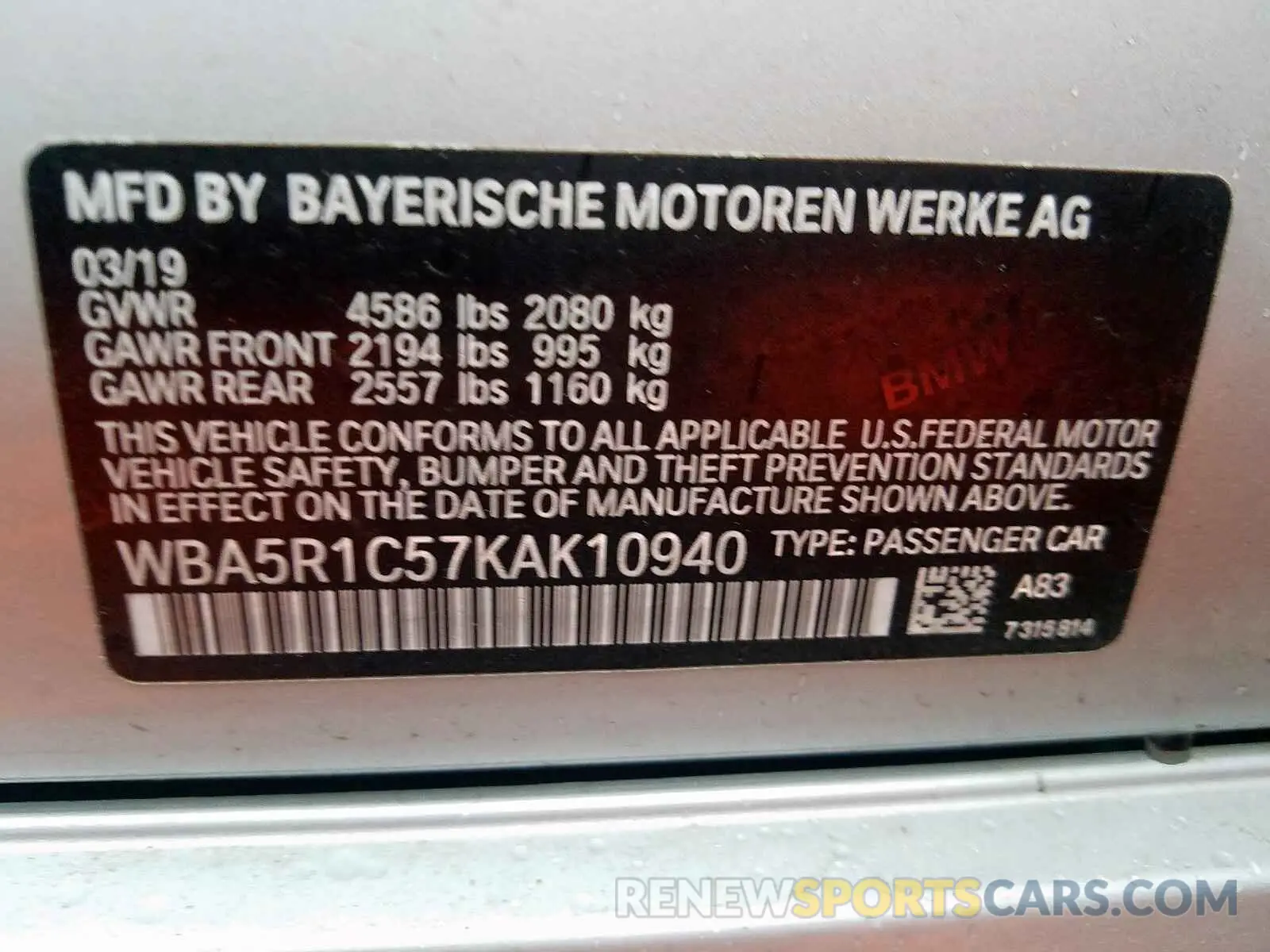 10 Photograph of a damaged car WBA5R1C57KAK10940 BMW 3 SERIES 2019
