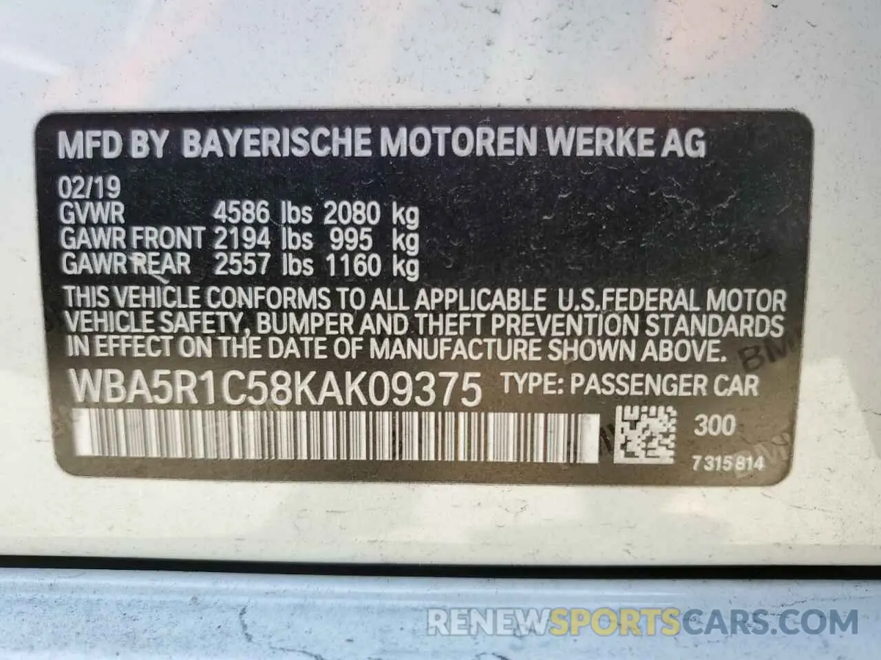 10 Photograph of a damaged car WBA5R1C58KAK09375 BMW 3 SERIES 2019