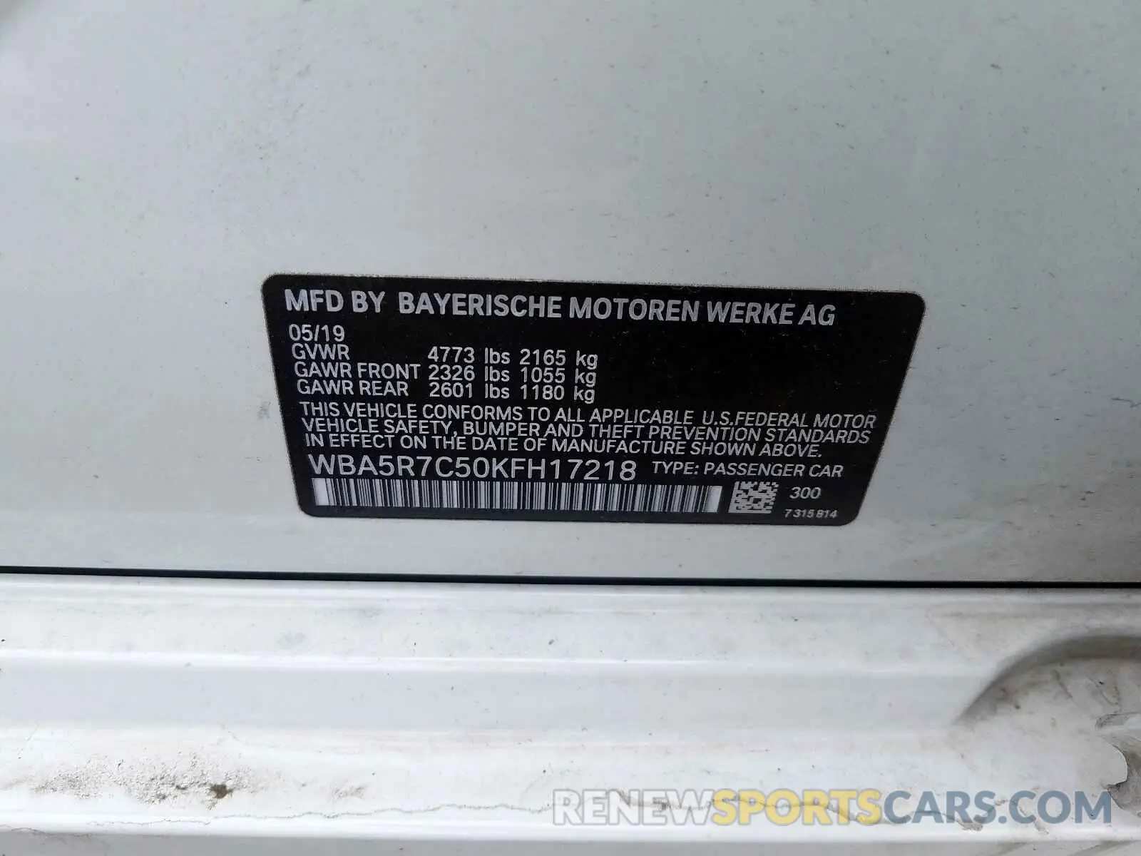 10 Photograph of a damaged car WBA5R7C50KFH17218 BMW 3 SERIES 2019