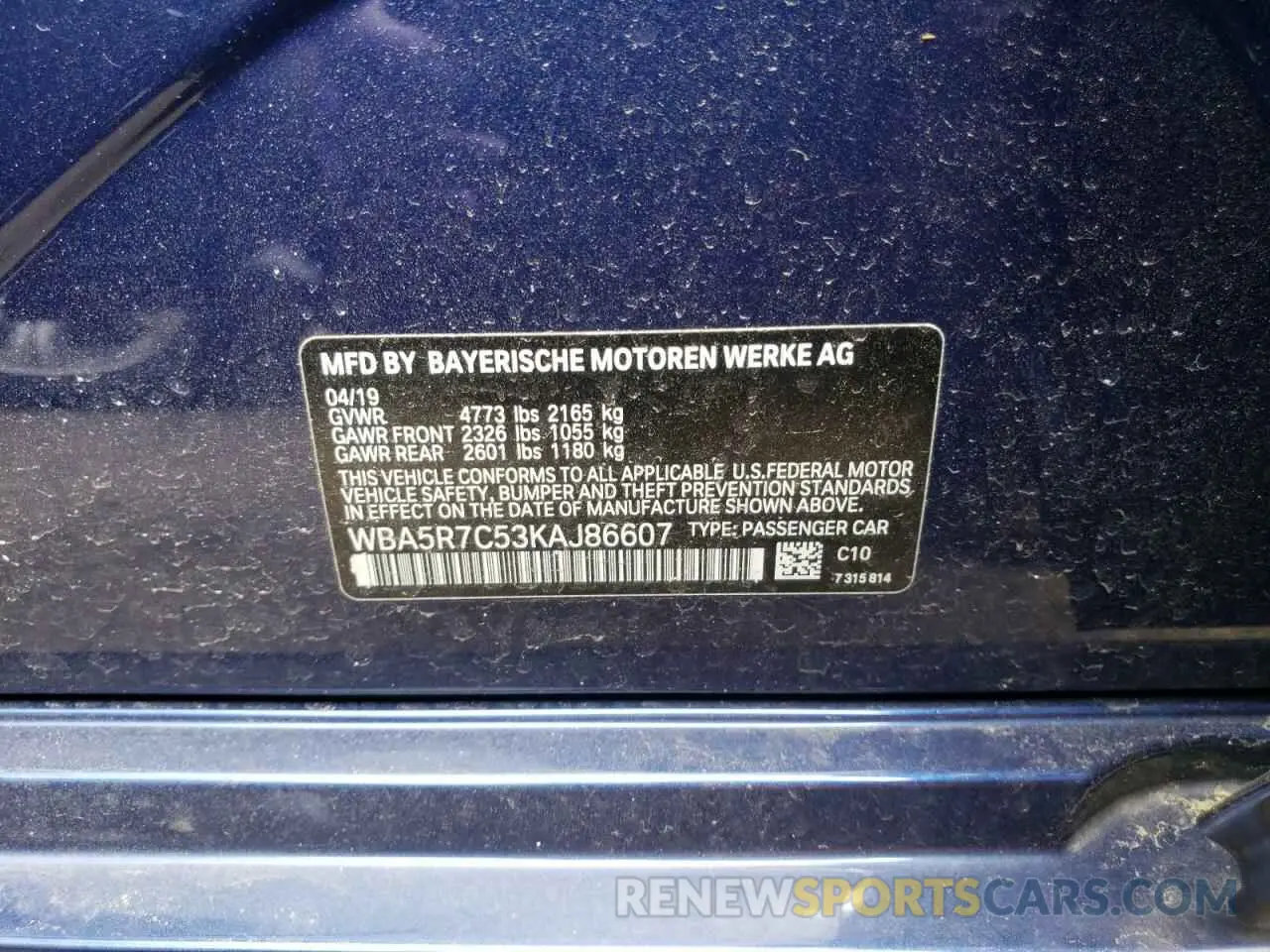 10 Photograph of a damaged car WBA5R7C53KAJ86607 BMW 3 SERIES 2019