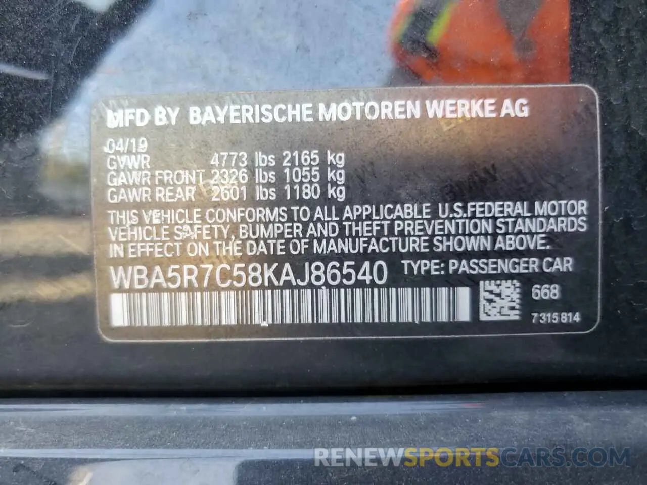12 Фотография поврежденного автомобиля WBA5R7C58KAJ86540 BMW 3 SERIES 2019