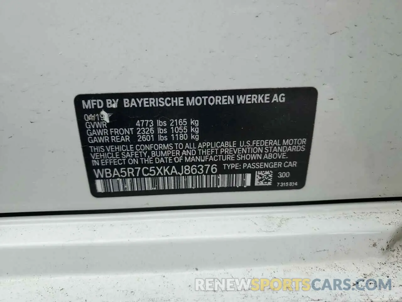 12 Photograph of a damaged car WBA5R7C5XKAJ86376 BMW 3 SERIES 2019