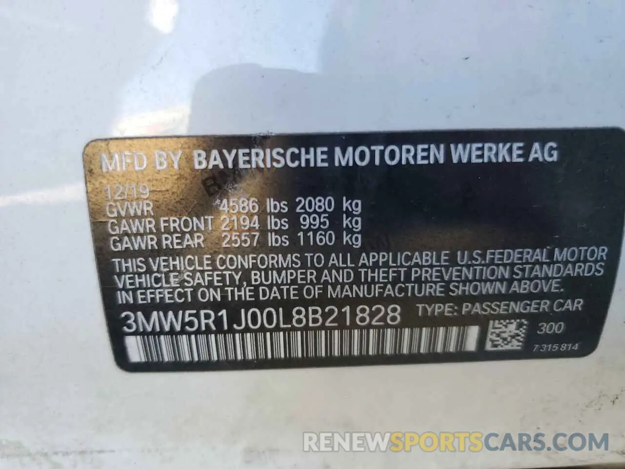 14 Photograph of a damaged car 3MW5R1J00L8B21828 BMW 3 SERIES 2020