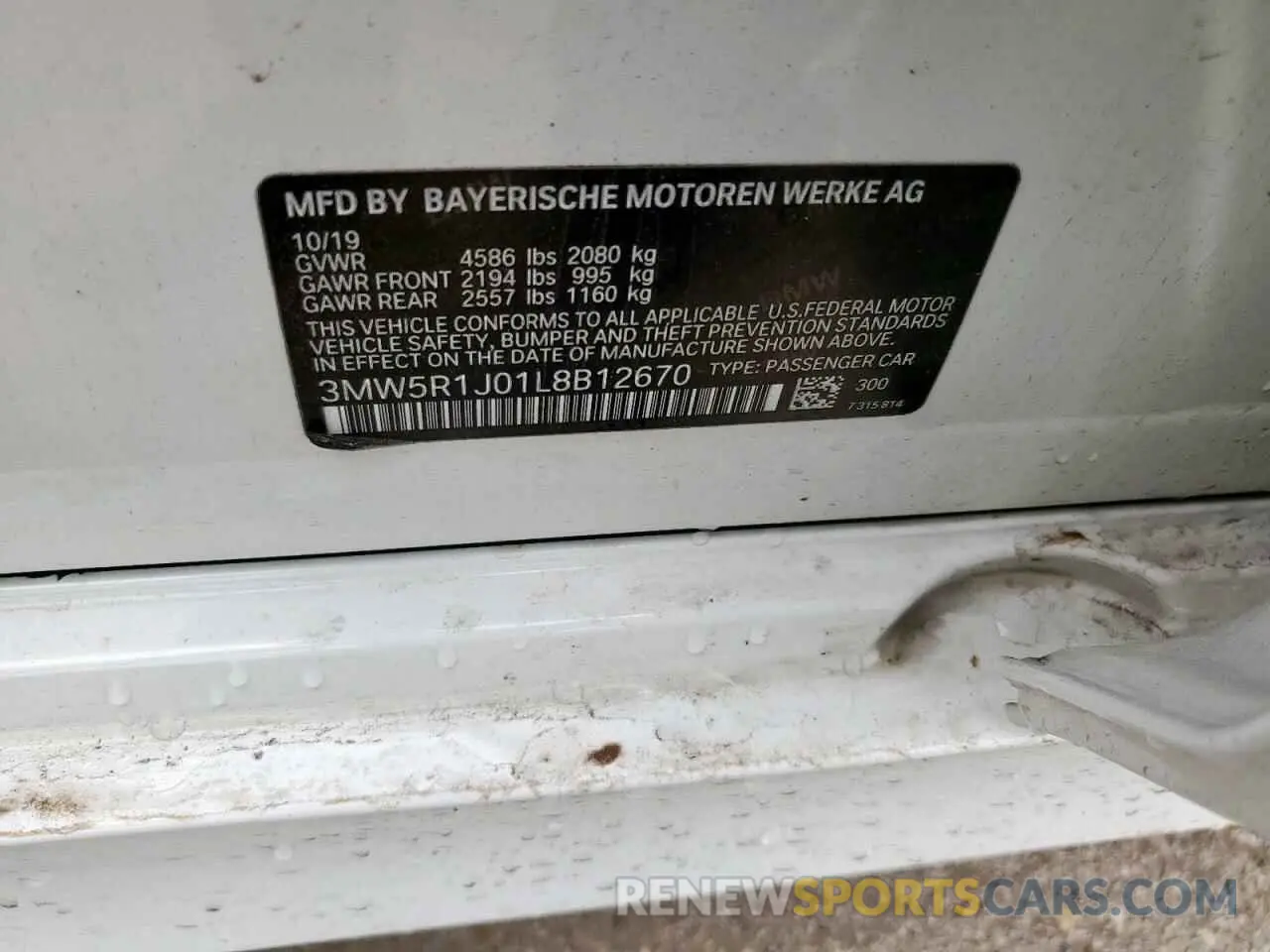 12 Photograph of a damaged car 3MW5R1J01L8B12670 BMW 3 SERIES 2020