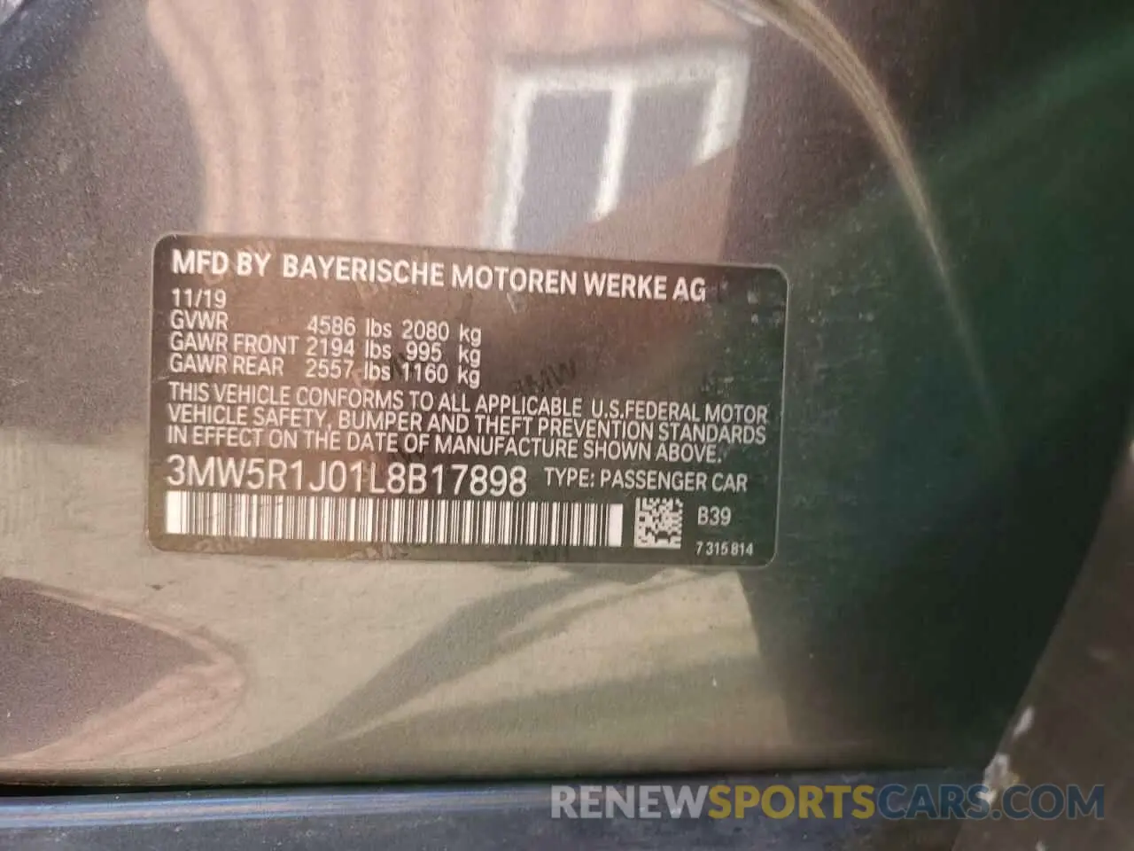 14 Photograph of a damaged car 3MW5R1J01L8B17898 BMW 3 SERIES 2020
