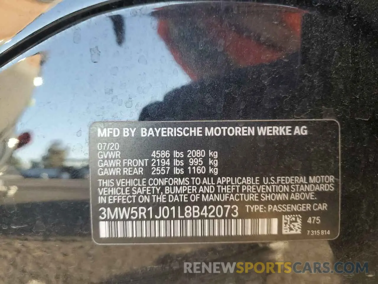 13 Photograph of a damaged car 3MW5R1J01L8B42073 BMW 3 SERIES 2020