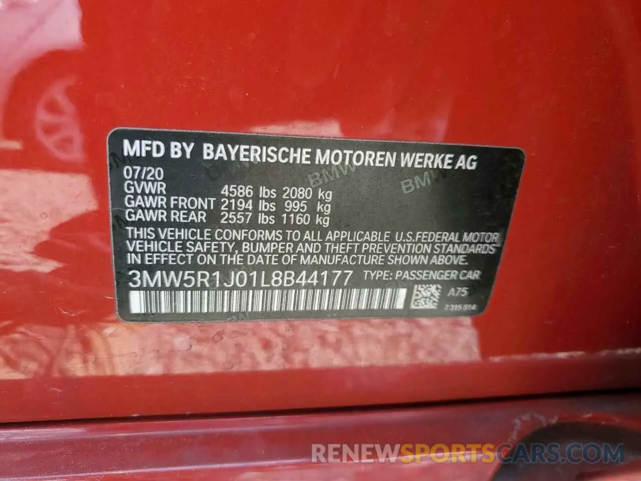 13 Photograph of a damaged car 3MW5R1J01L8B44177 BMW 3 SERIES 2020
