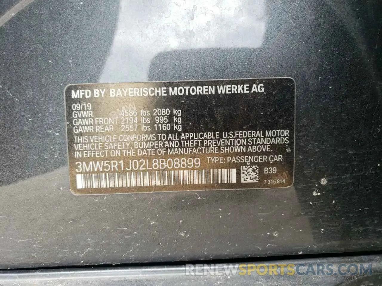 12 Фотография поврежденного автомобиля 3MW5R1J02L8B08899 BMW 3 SERIES 2020