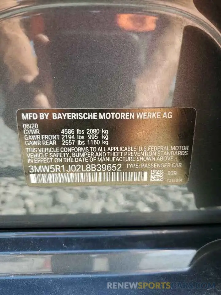 14 Фотография поврежденного автомобиля 3MW5R1J02L8B39652 BMW 3 SERIES 2020