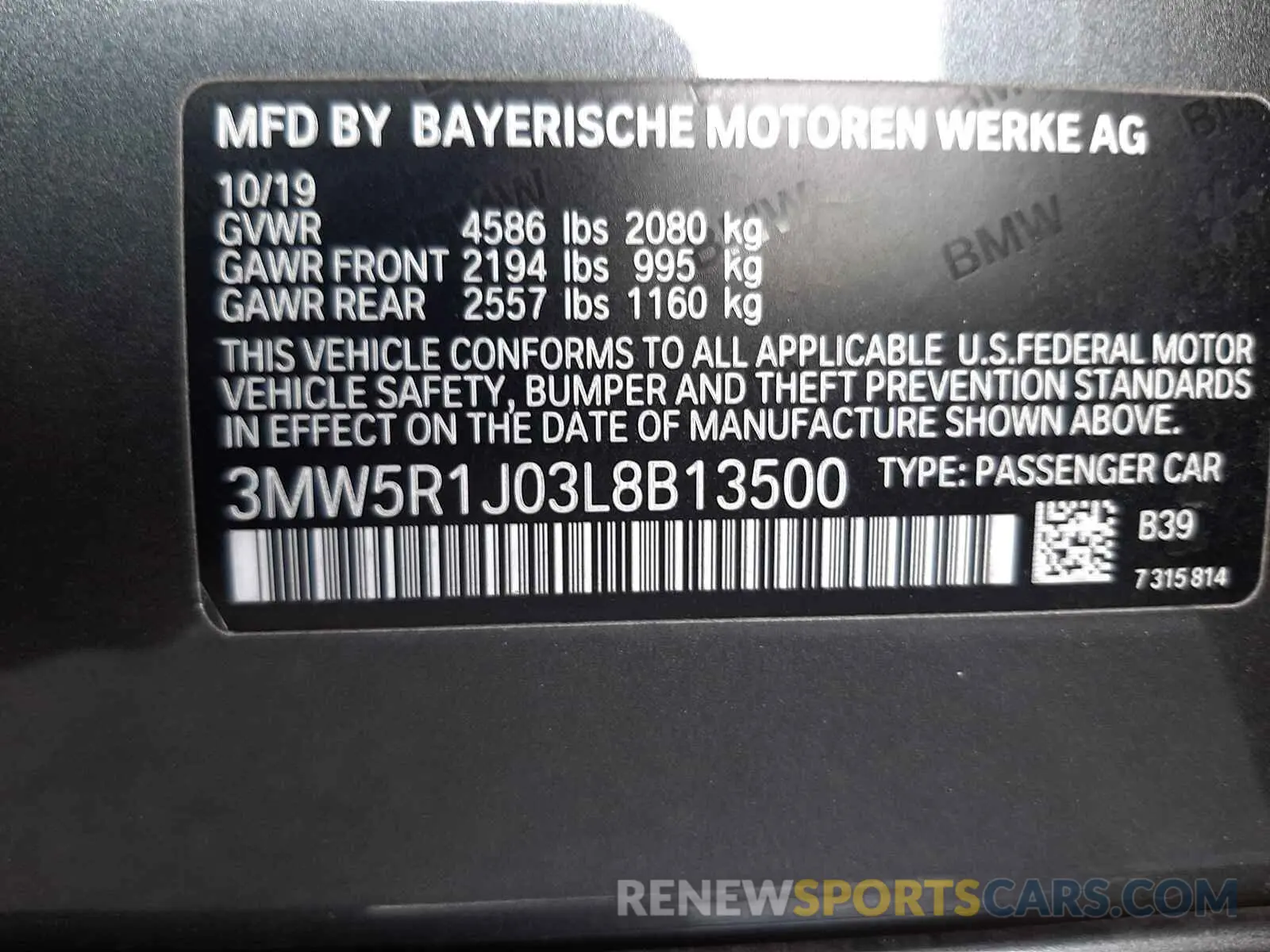 10 Photograph of a damaged car 3MW5R1J03L8B13500 BMW 3 SERIES 2020