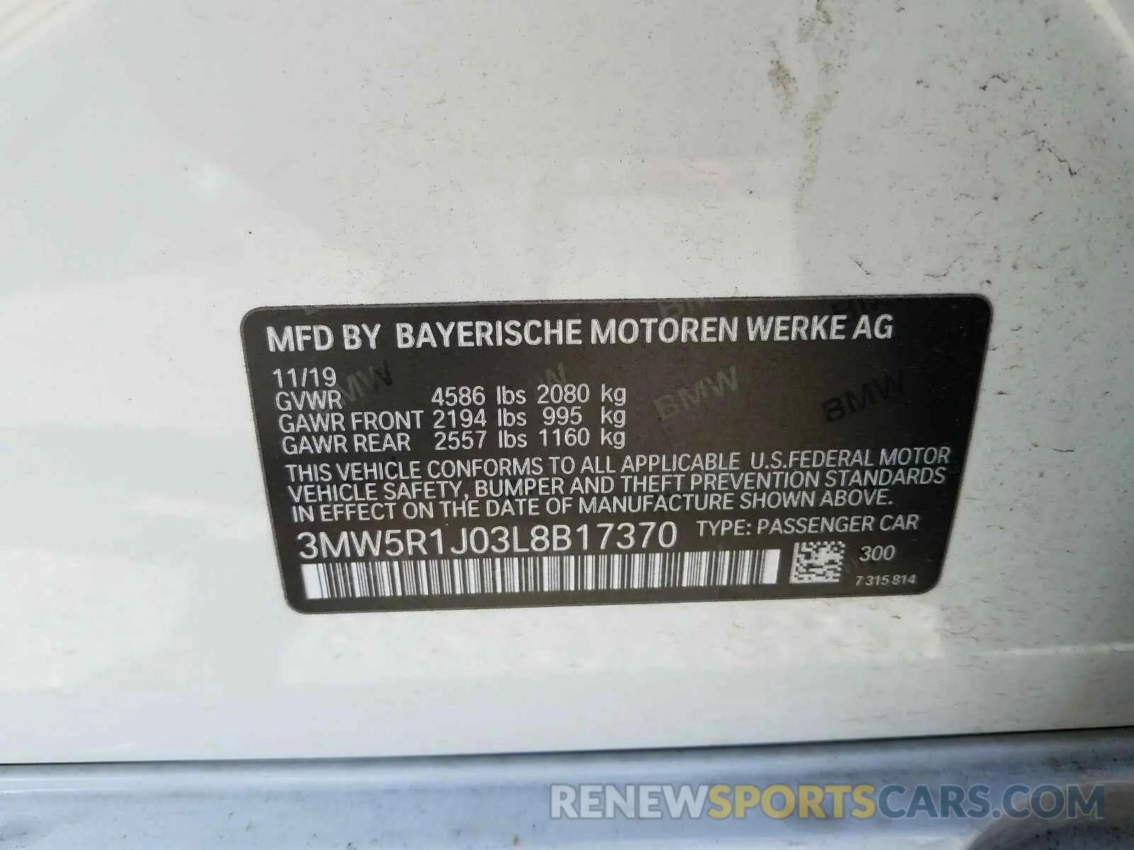 10 Photograph of a damaged car 3MW5R1J03L8B17370 BMW 3 SERIES 2020