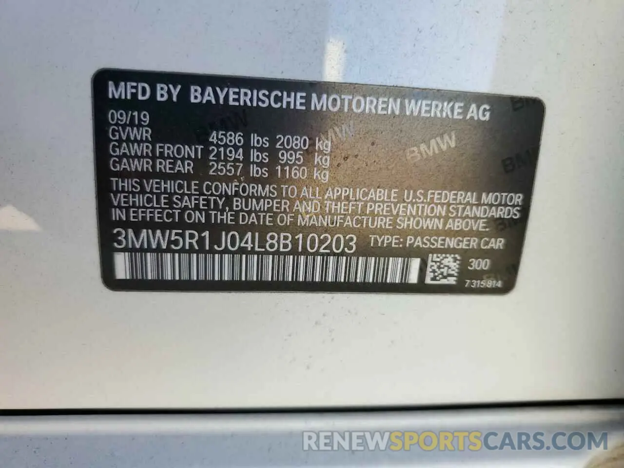 12 Photograph of a damaged car 3MW5R1J04L8B10203 BMW 3 SERIES 2020