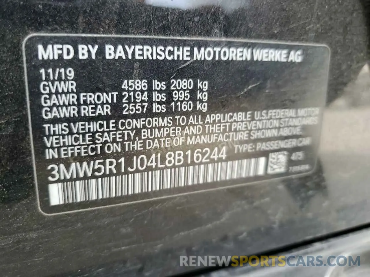 12 Photograph of a damaged car 3MW5R1J04L8B16244 BMW 3 SERIES 2020