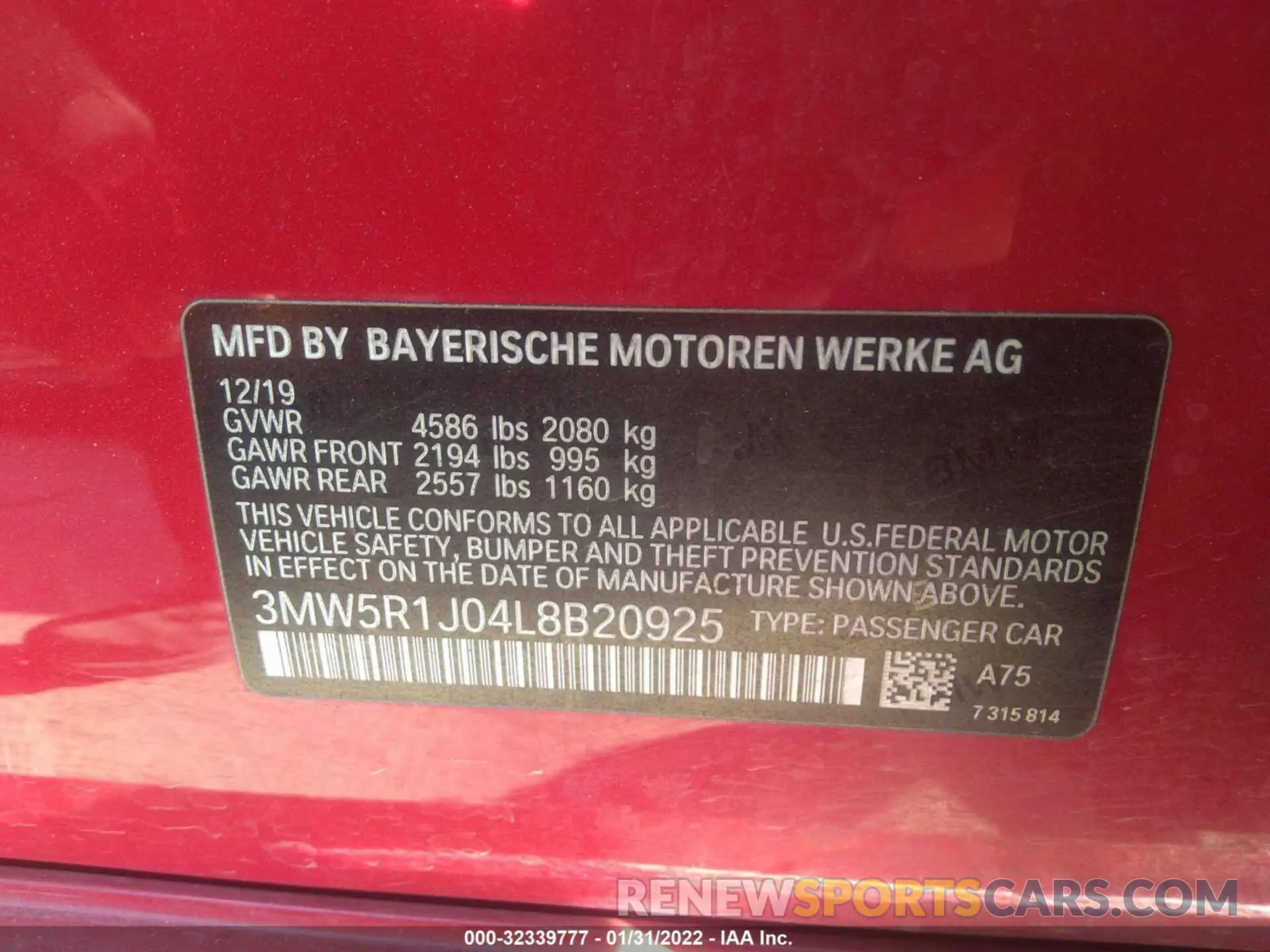 9 Photograph of a damaged car 3MW5R1J04L8B20925 BMW 3 SERIES 2020