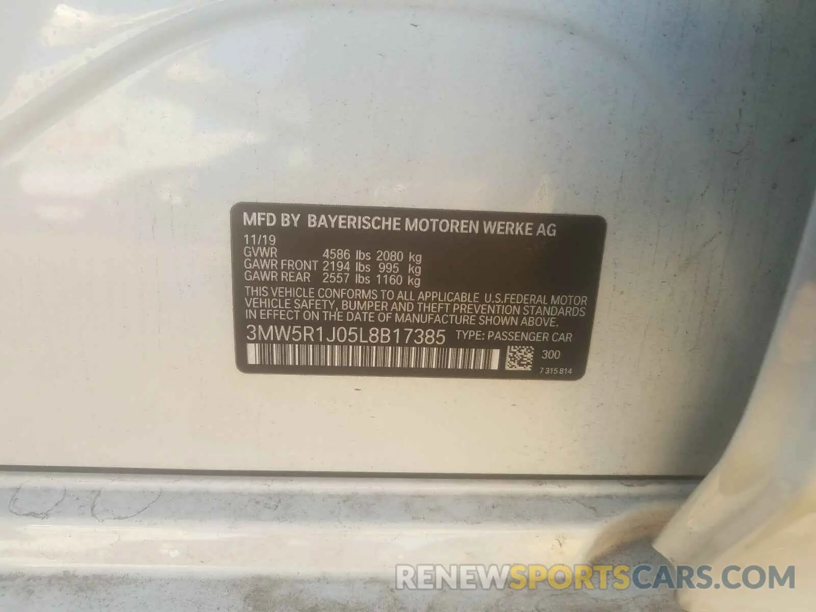 10 Photograph of a damaged car 3MW5R1J05L8B17385 BMW 3 SERIES 2020