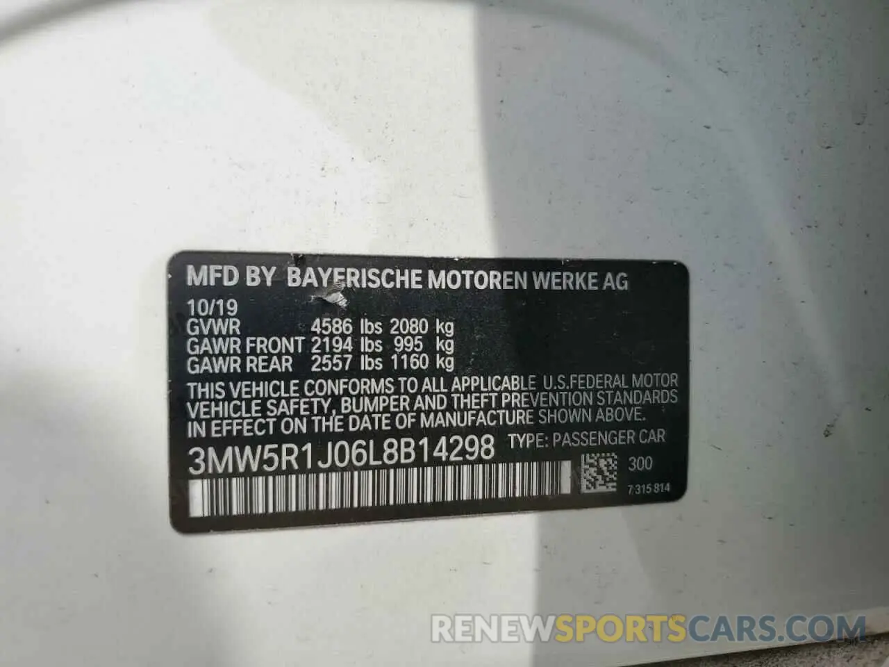 13 Photograph of a damaged car 3MW5R1J06L8B14298 BMW 3 SERIES 2020