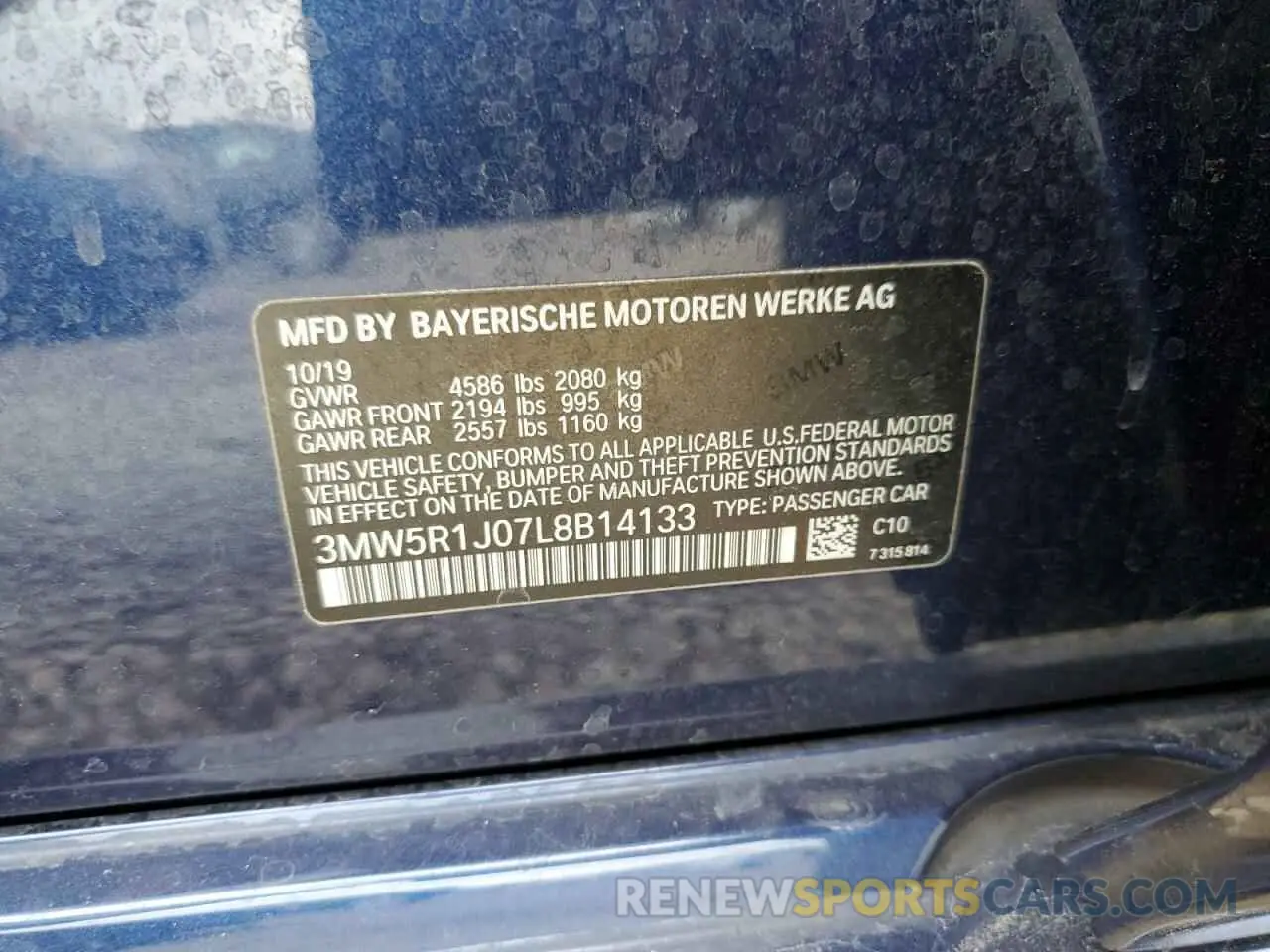 13 Фотография поврежденного автомобиля 3MW5R1J07L8B14133 BMW 3 SERIES 2020