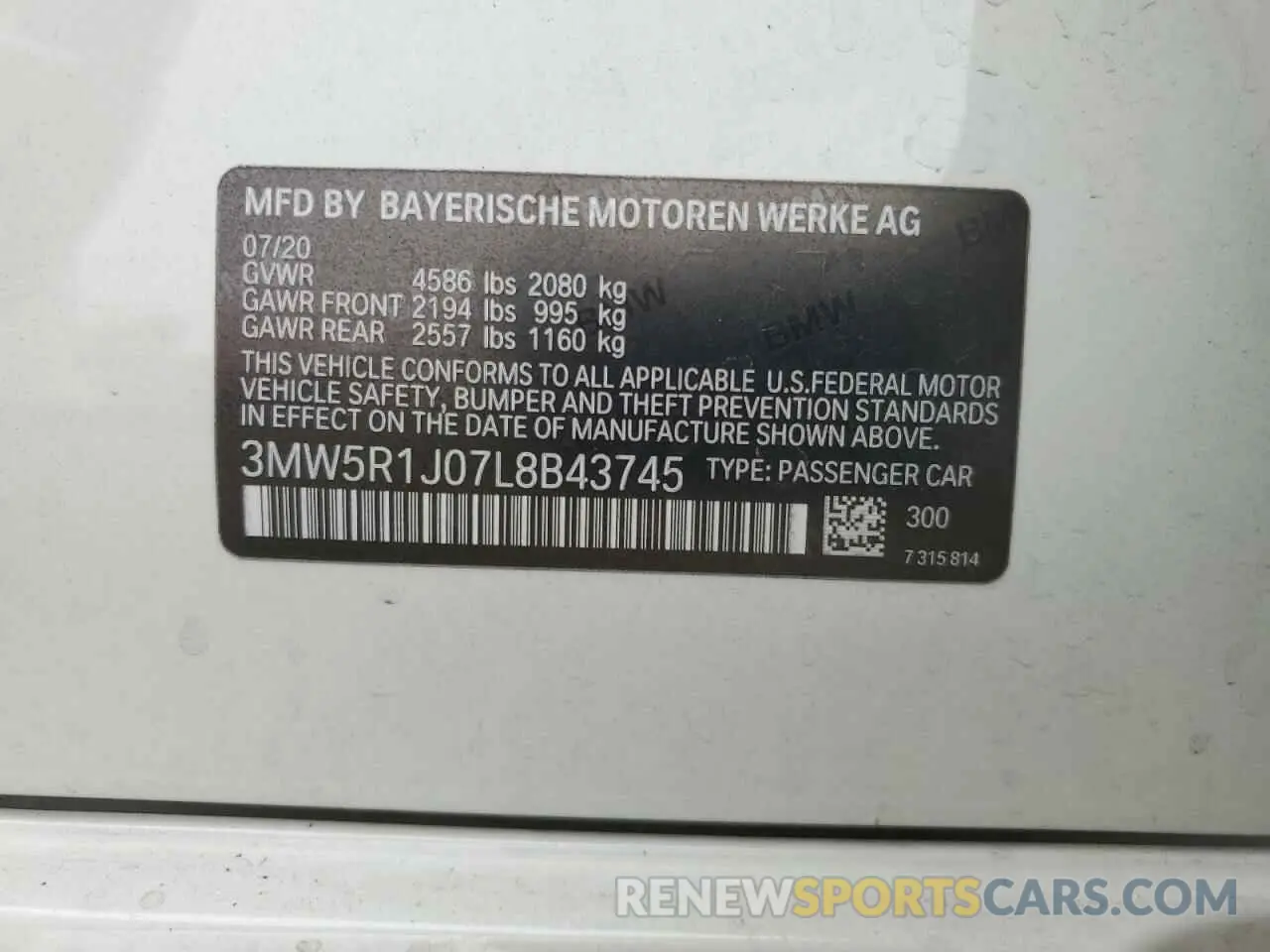12 Фотография поврежденного автомобиля 3MW5R1J07L8B43745 BMW 3 SERIES 2020