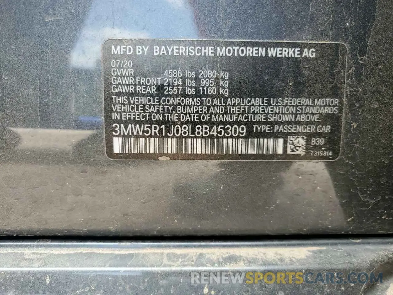 13 Фотография поврежденного автомобиля 3MW5R1J08L8B45309 BMW 3 SERIES 2020