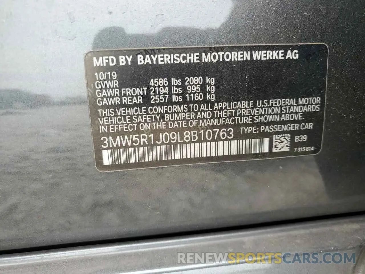 12 Фотография поврежденного автомобиля 3MW5R1J09L8B10763 BMW 3 SERIES 2020
