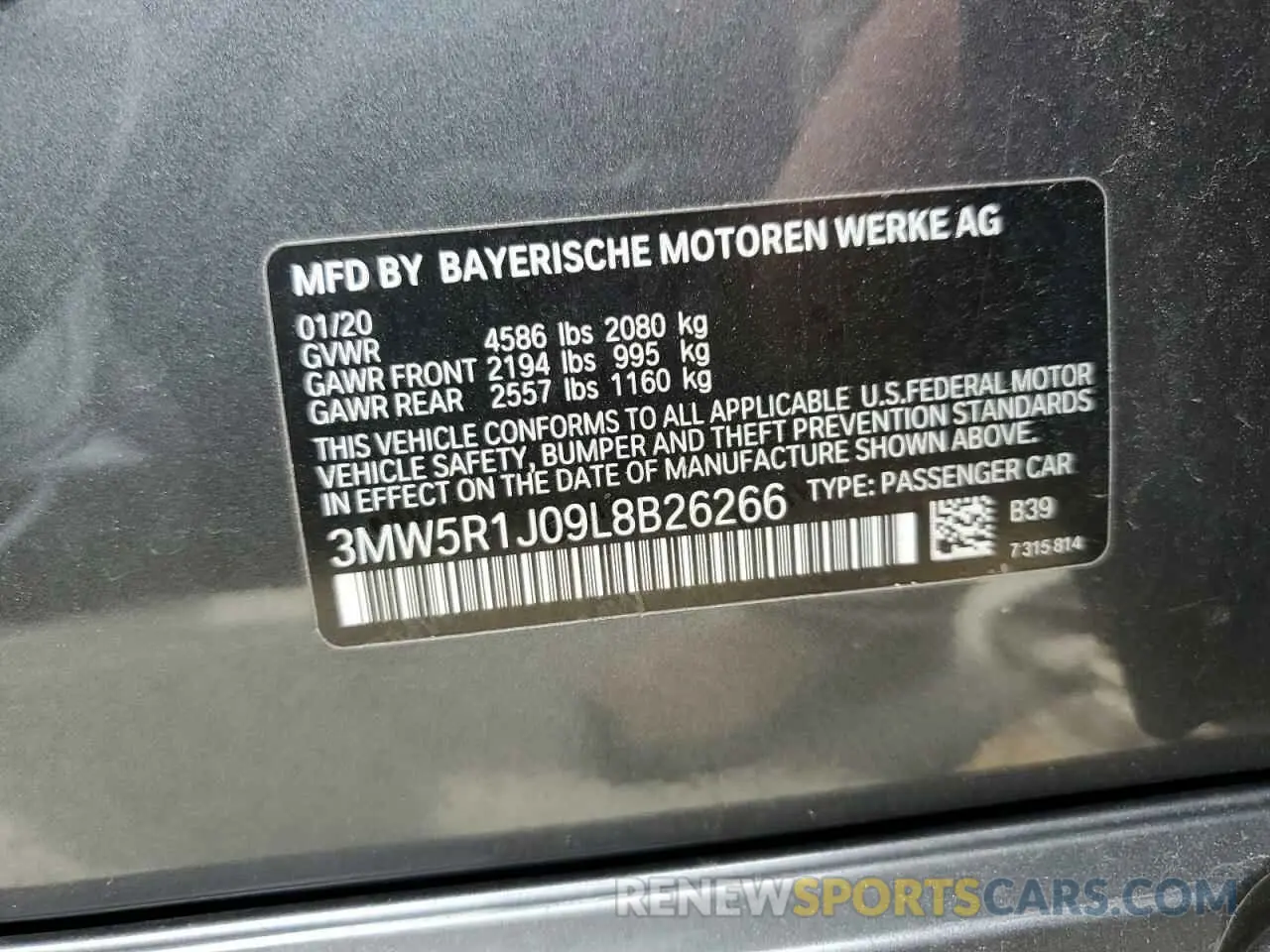 10 Фотография поврежденного автомобиля 3MW5R1J09L8B26266 BMW 3 SERIES 2020