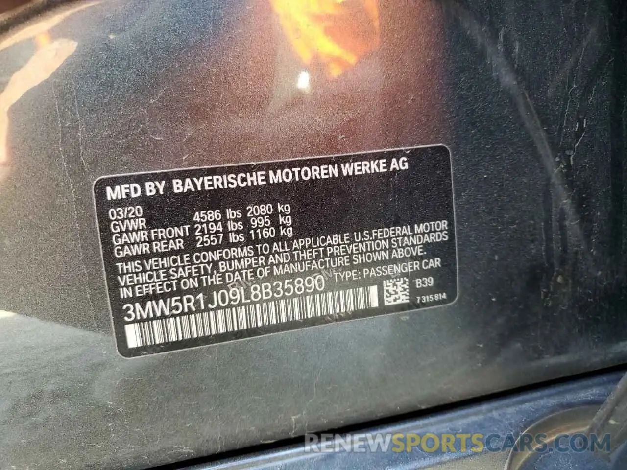 13 Photograph of a damaged car 3MW5R1J09L8B35890 BMW 3 SERIES 2020