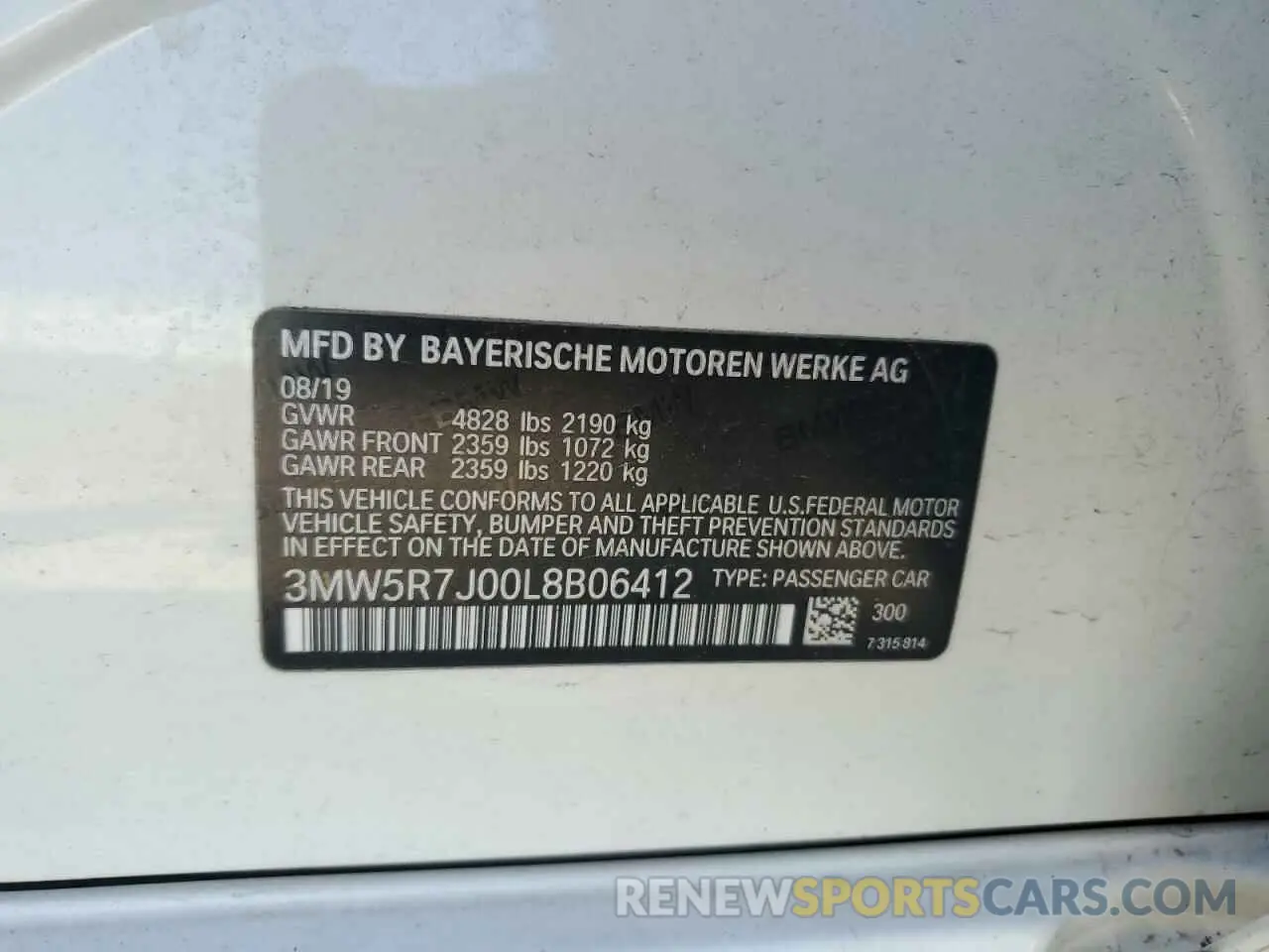 12 Фотография поврежденного автомобиля 3MW5R7J00L8B06412 BMW 3 SERIES 2020