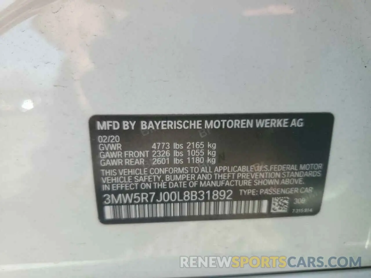 12 Фотография поврежденного автомобиля 3MW5R7J00L8B31892 BMW 3 SERIES 2020